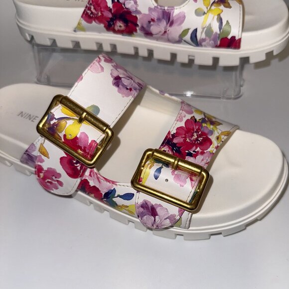 Nine West Floral Double Buckle Slide Sandals - Picture 1 of 8